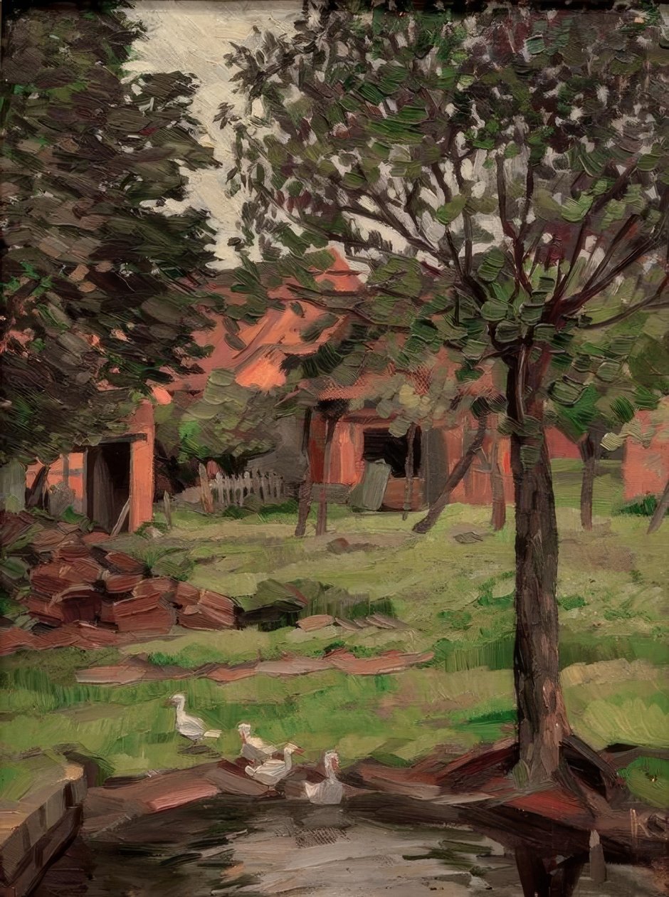 Boerderij met ganzen door Kurt Schwitters