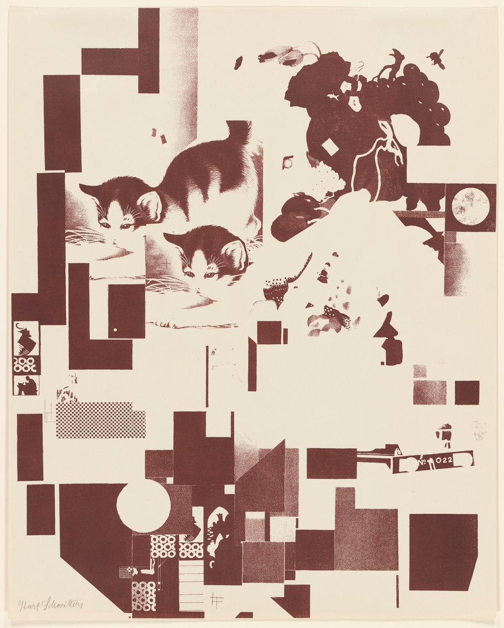 Zonder titel, nr. 5 van 6 uit de portfolio Merz 3. Kurt Schwitters 6 Lithos. Merz Mappe. Eerste Mappe van de Merz-uitgever door Kurt Schwitters