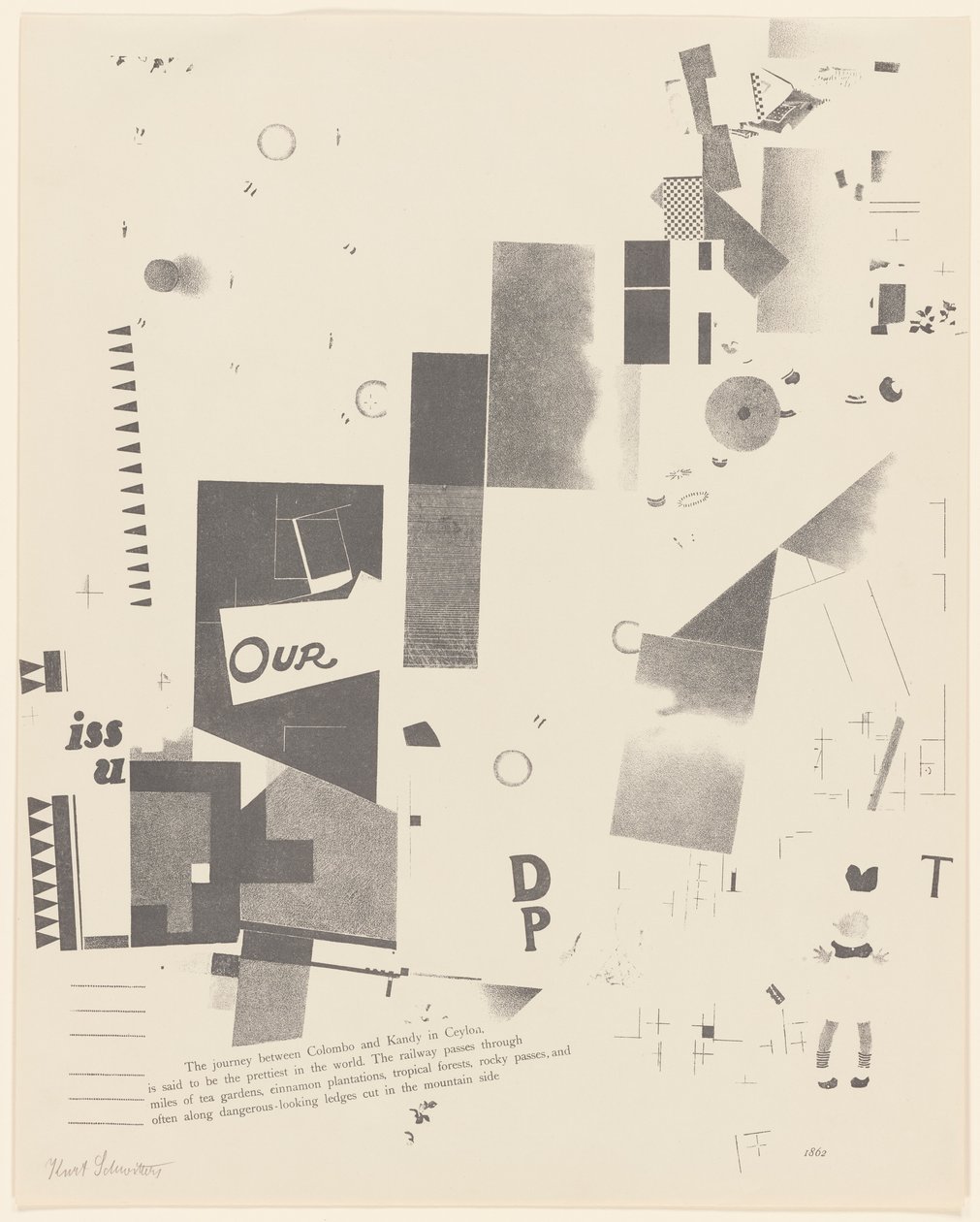 Zonder titel, nr. 6 van 6 uit de portfolio Merz 3. Kurt Schwitters 6 Lithos. Merz Mappe. Erste Mappe des Merzverlages door Kurt Schwitters