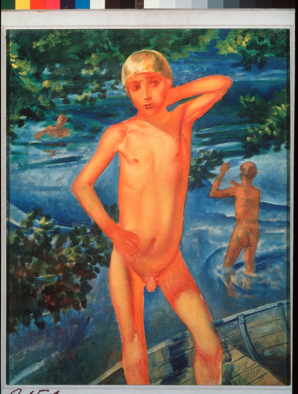 Jongens die baden door Kuzma Sergeevich Petrov Vodkin