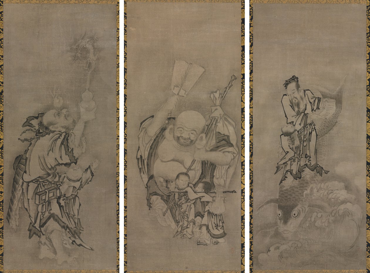 Hotei met Daoïstische onsterfelijken door Kyūseki Tomonobu