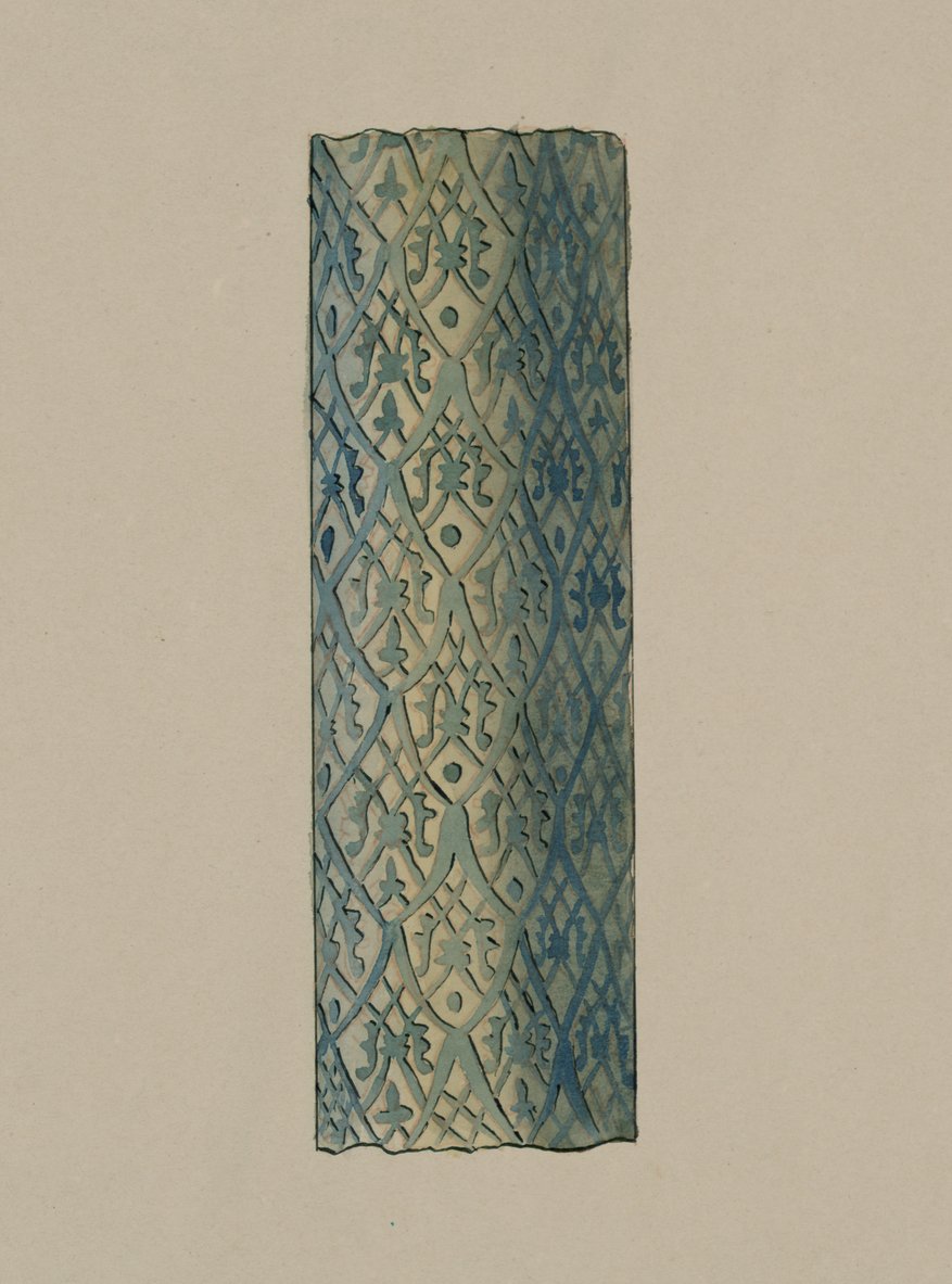 Antiquiteiten van Samarkand. Graf van Sint Kusam-ibn-Abbas (Shah-i Zindah) en Aangrenzende Mausoleums. Sectie van Kolom aan de Buitenste Gevel van het Kutuluk Turdi Bek Akas Mausoleum door L. A. Shostak