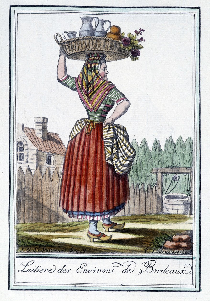 Melkmeisje uit de omgeving van Bordeaux - in "Encyclopédie des voyages" door J. Grasset St Sauveur, Deron, Parijs door L.F. Labrousse