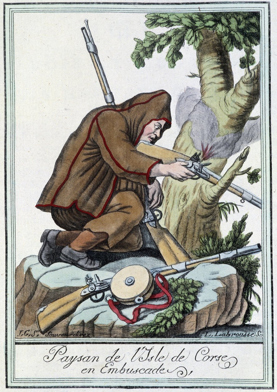 Boer van het eiland Corsica in hinderlaag - in "Encyclopédie des voyages" door J. Grasset St Sauveur, Deron, Parijs door L.F. Labrousse