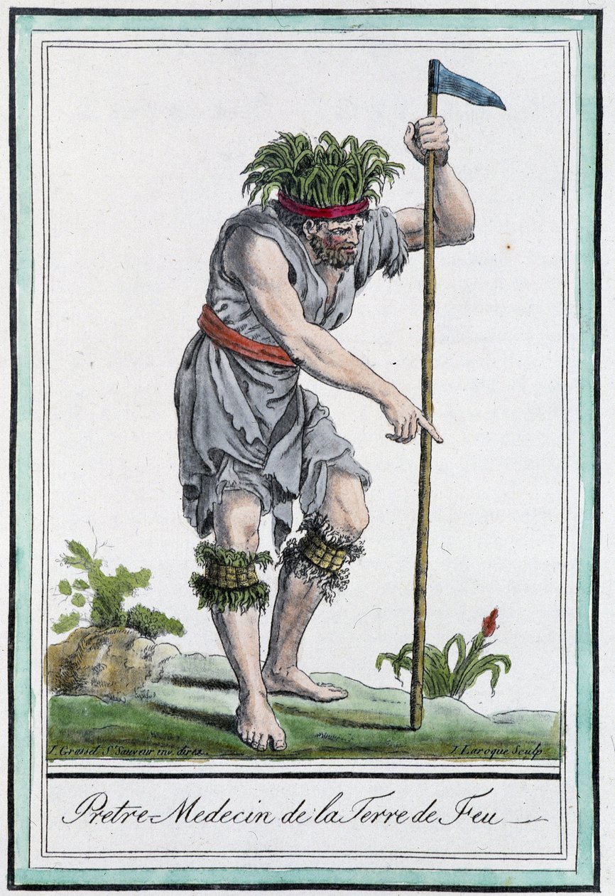 Priester arts van Tierra de Fuego (Chili) - in "Encyclopedia of Voyages" door J. Grasset St Sauveur door L.F. Labrousse