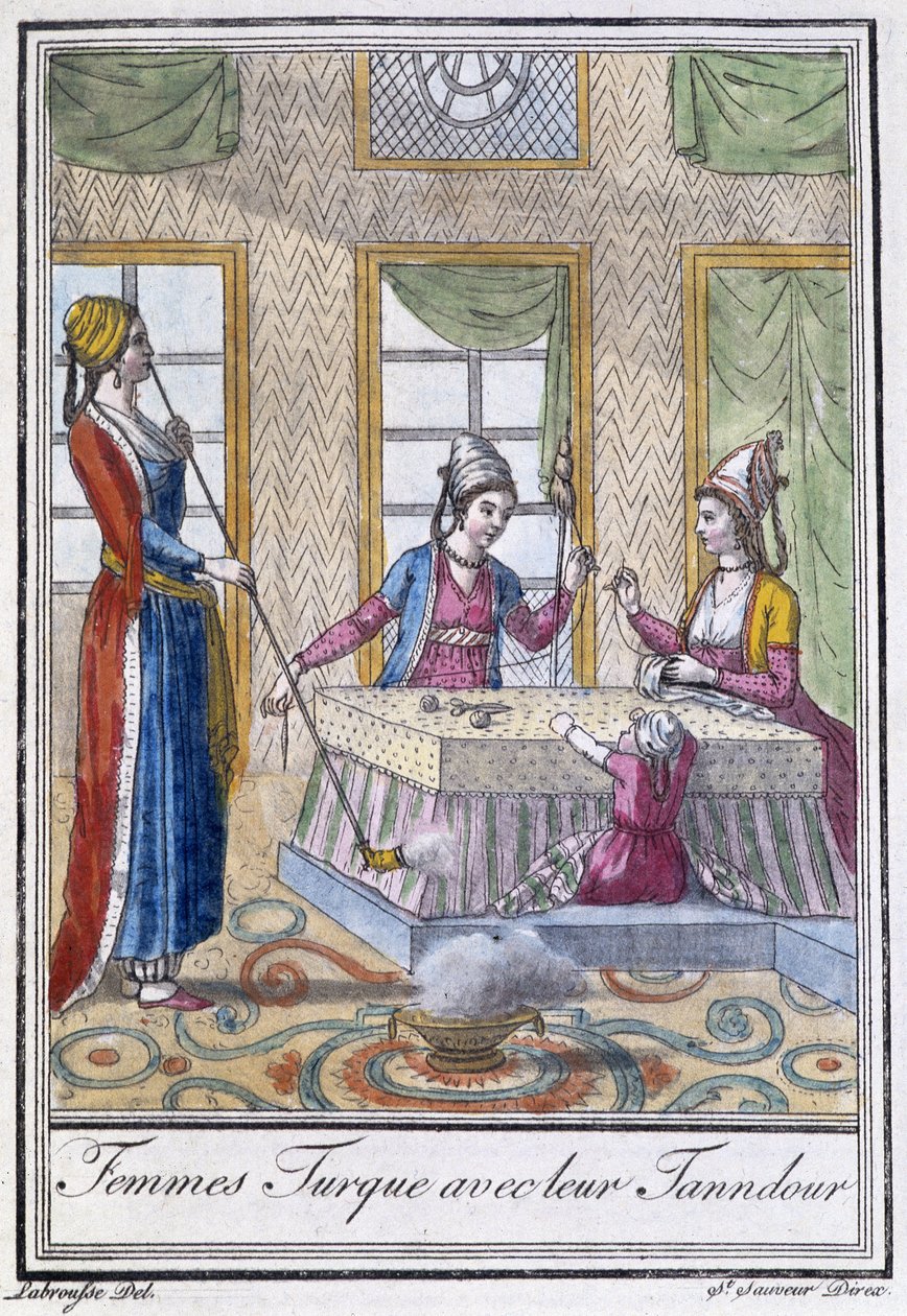 Turkse vrouwen met hun Tanndour - in "Encyclopédie des voyages" door J. Grasset St Sauveur, ed. Deroy, Parijs door L.F. Labrousse