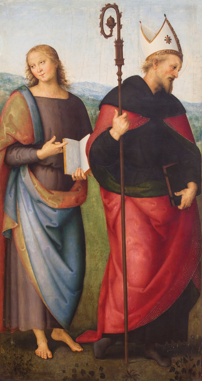 Johannes de Evangelist en Augustinus,1502 (olieverf op doek) door L. & Perugino P. (c.1450-1523) Signorelli