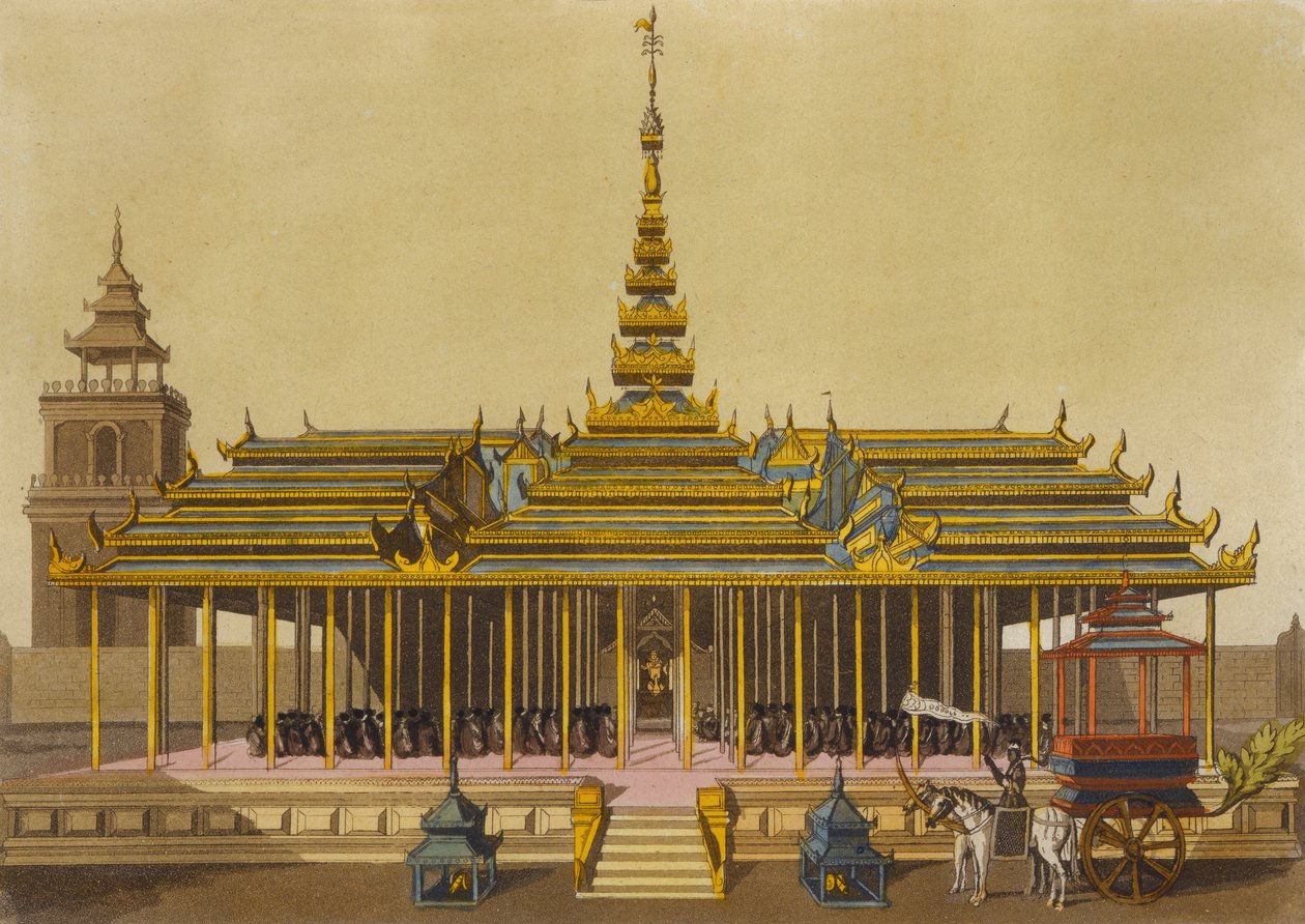 De koning van Siam spreekt hovelingen toe in zijn paviljoen, plaat 69 uit Le Costume Ancien et Moderne door Jules Ferrario, gegraveerd door Gaetano Zancon (1771-1816) gepubliceerd ca.1820s-30s door L. Rossi