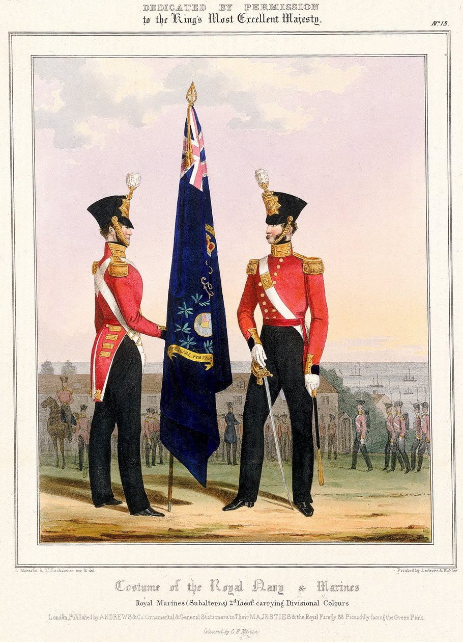 Kostuum van de Koninklijke Marine & Mariniers. Koninklijke Mariniers (Onderluitenant) 2e Lt., ca. 1832 door L. and Eschauzier St. Mansion