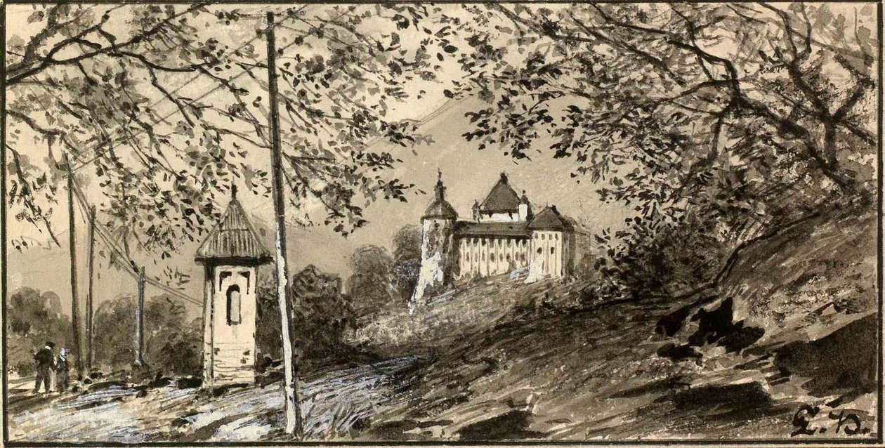 Uitzicht op het kasteel van Škofja Loka door Ladislav Benesch
