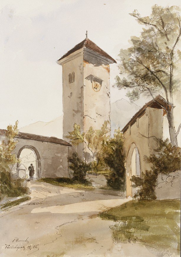 Polhov Gradec-toren in het kasteelmuur door Ladislav Benesch