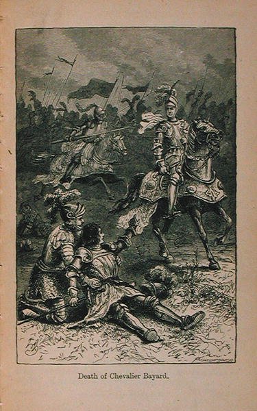Dood van Chevalier Bayard (1476-1524) illustratie uit Little Arthurs Geschiedenis van Frankrijk: Van de vroegste tijden tot de val van het Tweede Rijk, gepubliceerd 1899 door Lady M. Chalcott