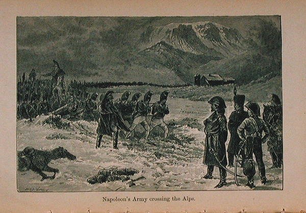 Napoleons leger steekt de Alpen over, illustratie uit Little Arthurs Geschiedenis van Frankrijk: Van de vroegste tijden tot de val van het Tweede Rijk, gepubliceerd 1899 door Lady M. Chalcott