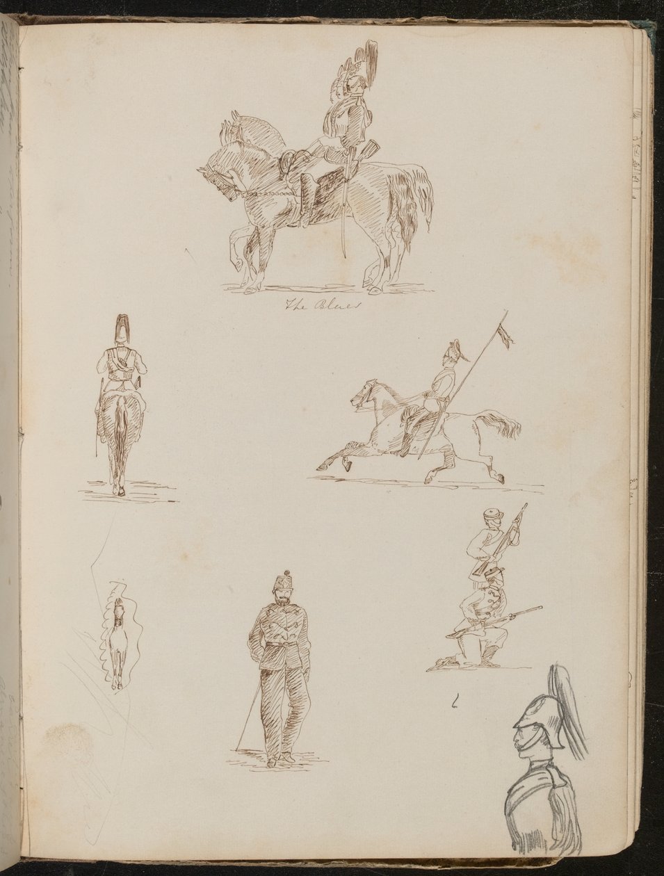 Zes Studies van Soldaten, Eén te Paard Ingeschreven "de Blues", Kleine Studie van Paard van Voor door Lady Butler