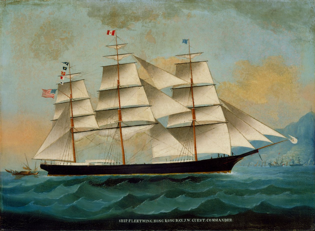 Het schip Fleetwing, Hong Kong Bay, J. W. Guest, commandant door Lai Sung