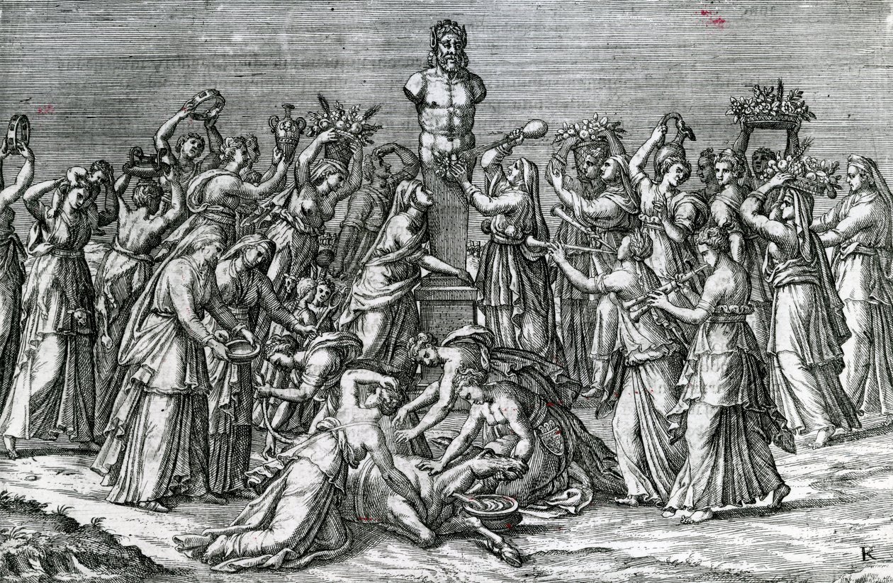 Acht Vrouwen die Offerden aan Priapus, 16e Eeuw door Lambert Lombard