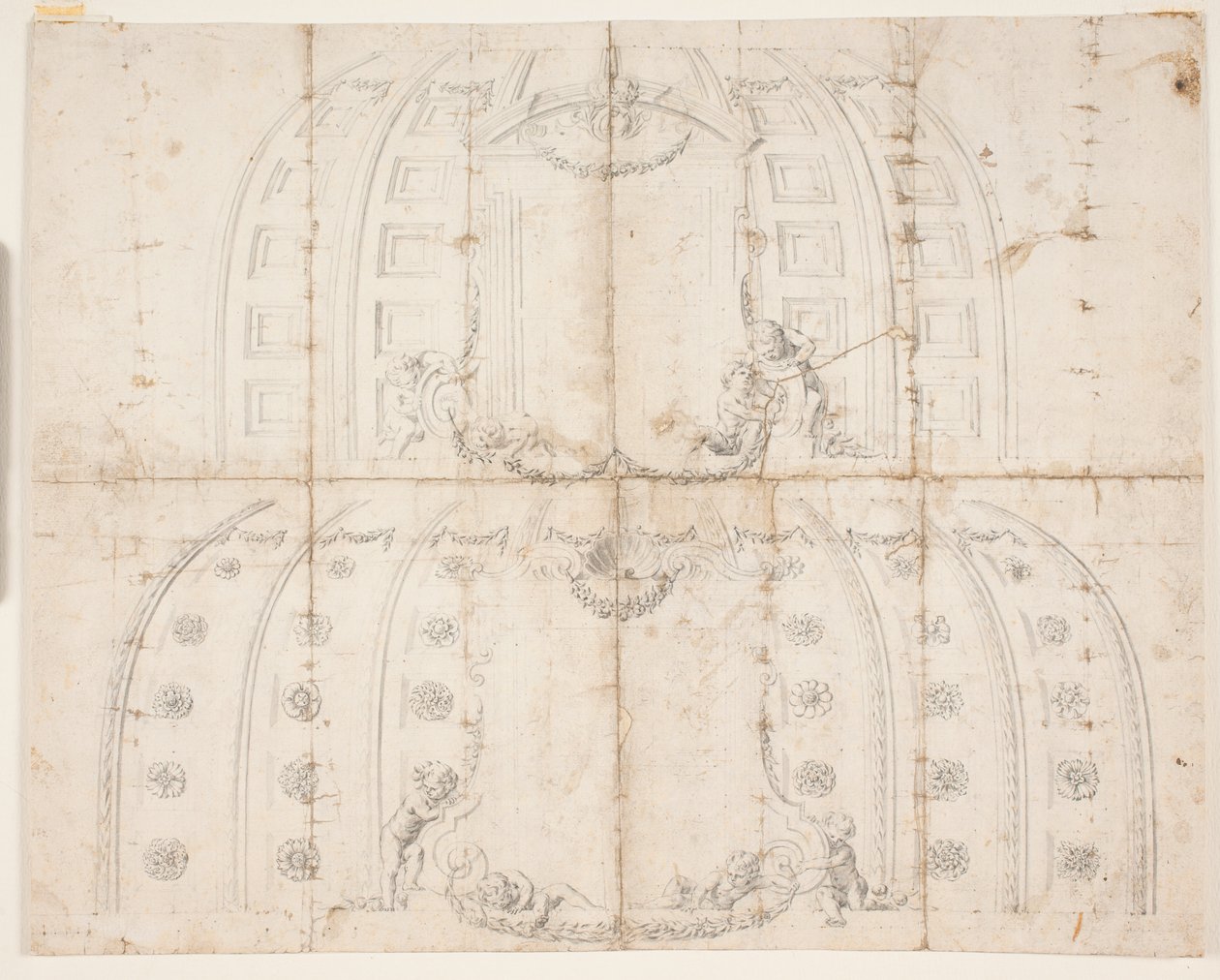 Frederiksborg slot, Audiëntiezaal. Twee verschillende ontwerpen voor plafonddecoratie voor de koepel door Lambert van Haven