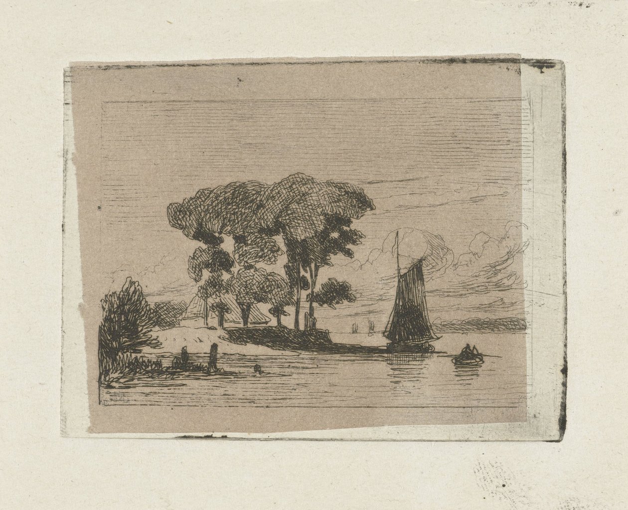 Rivierlandschap met zeilboot en bomen door Lambertus  Hardenberg