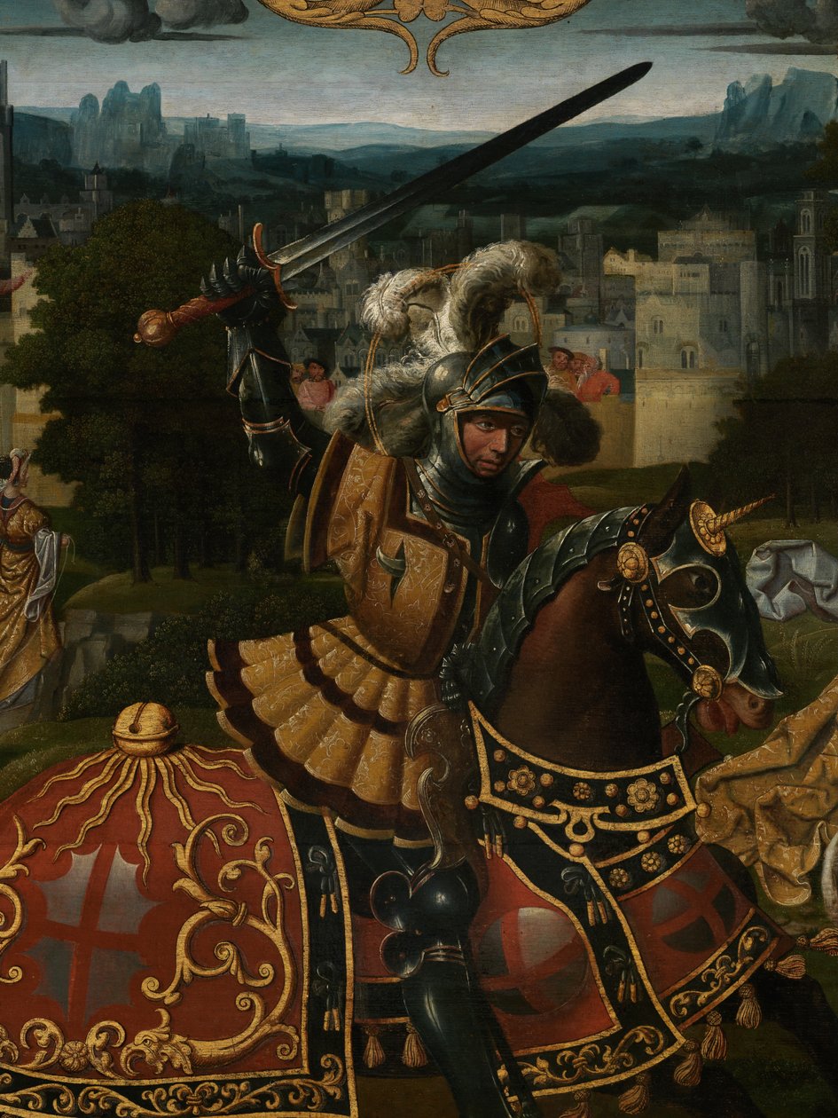 Detail (legende van St. George) door Lancelot (school of) Blondeel