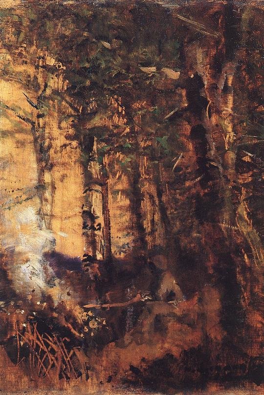 Uitzicht op het bos door Laszlo Mednyanszky