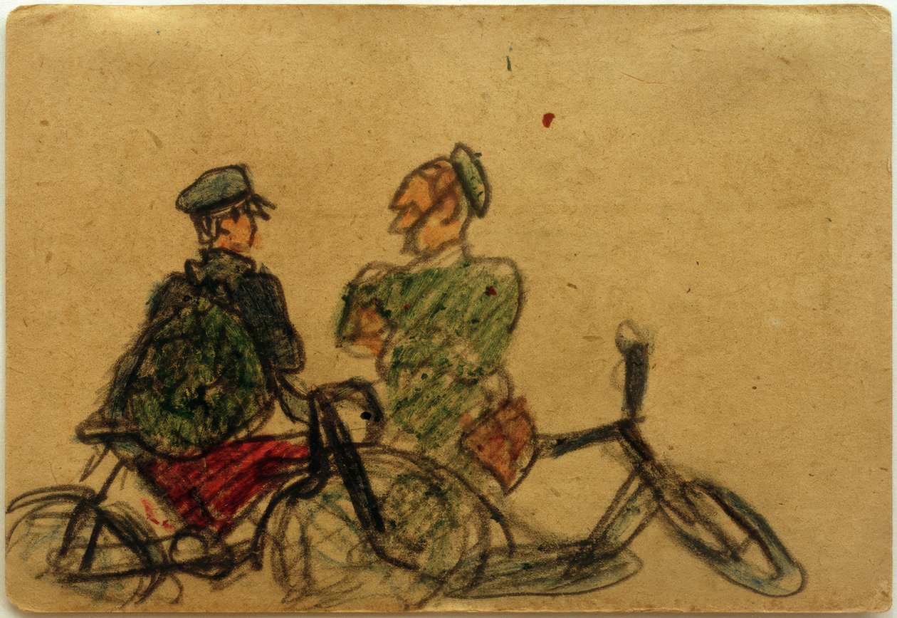Zonder titel (fietsers in gesprek) door Laszlo Moholy-Nagy