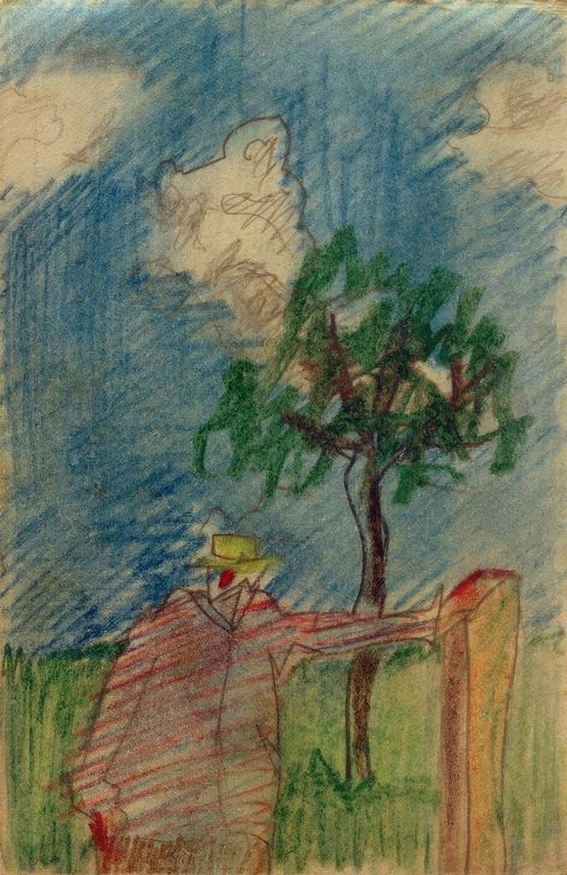 Zonder titel (Man onder een boom) door Laszlo Moholy Nagy