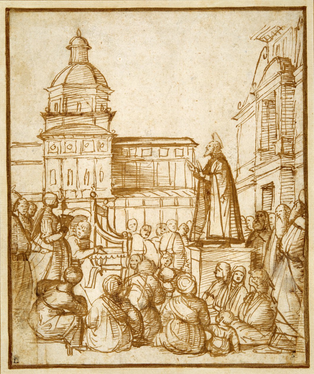 St. Marcus predikend op het plein door Lattanzio da (attr. to) Rimini