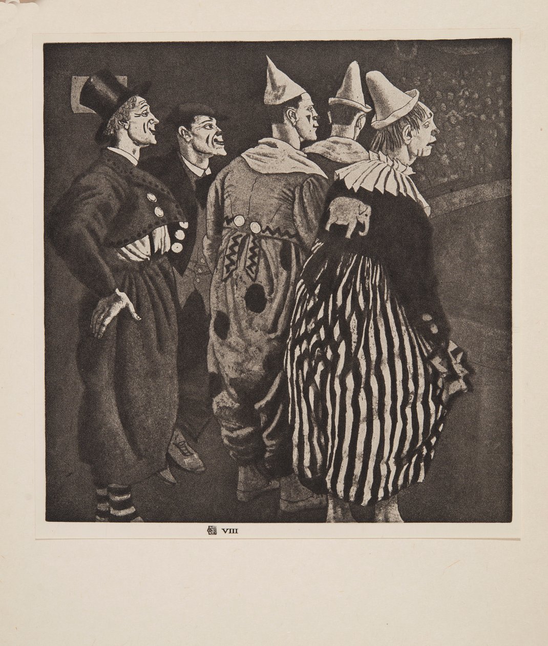 Vijf clowns, uitgegeven 1926 door Laura Knight