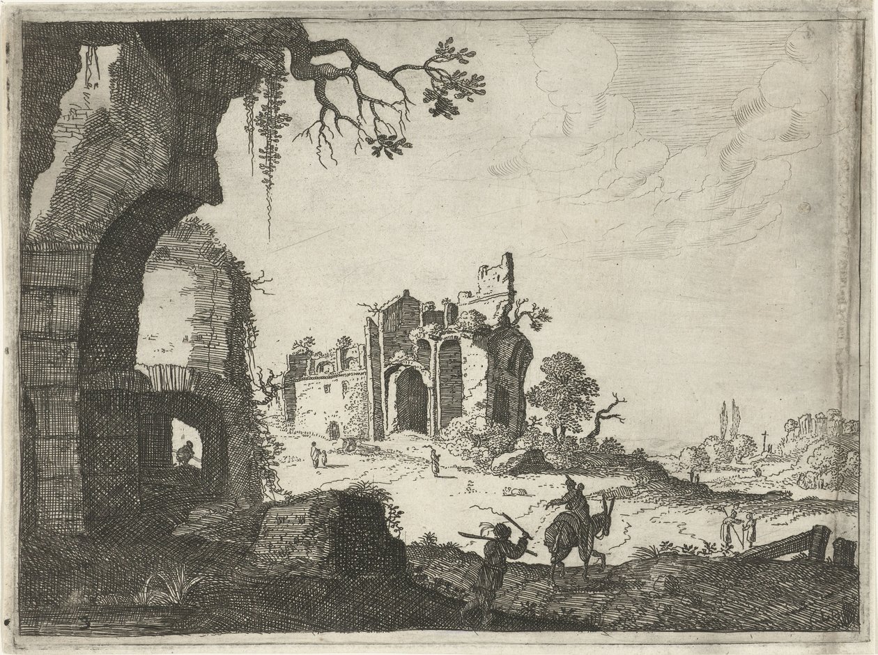 Twee ruïnes in een landschap door Laurens Barata