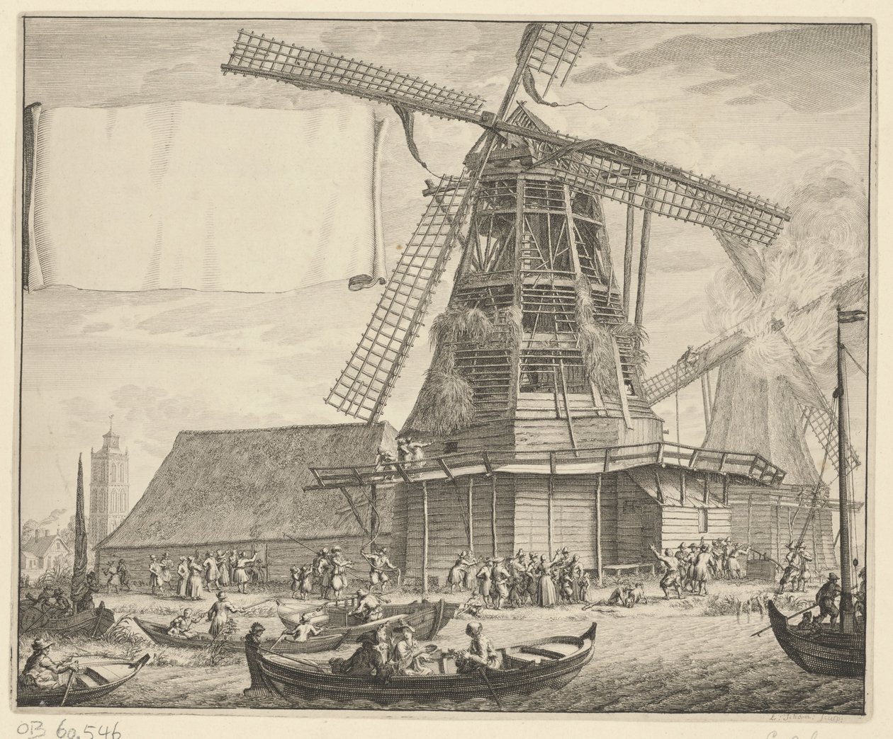 Brand in oliemolen De Zeug bij Wormer, 1699 door Laurens Scherm