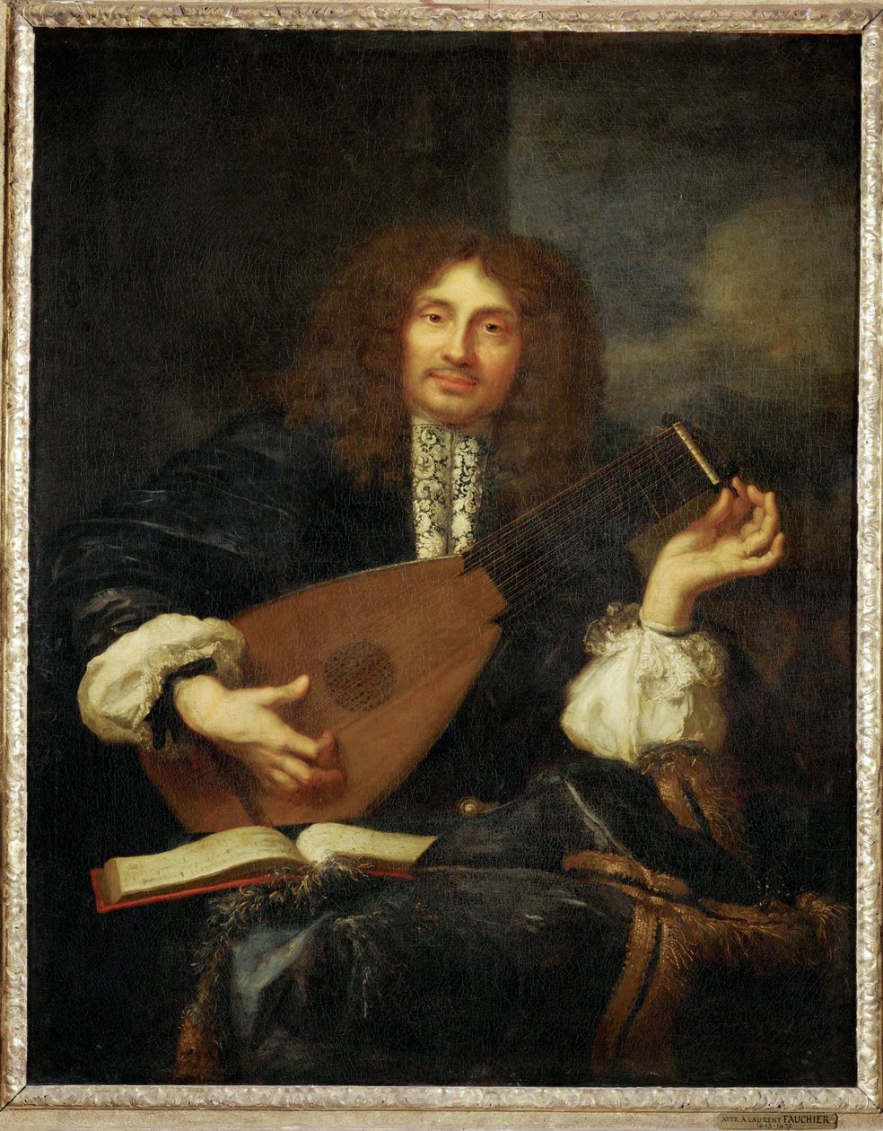 Man die luit speelt (schilderij op doek) door Laurent Fauchier