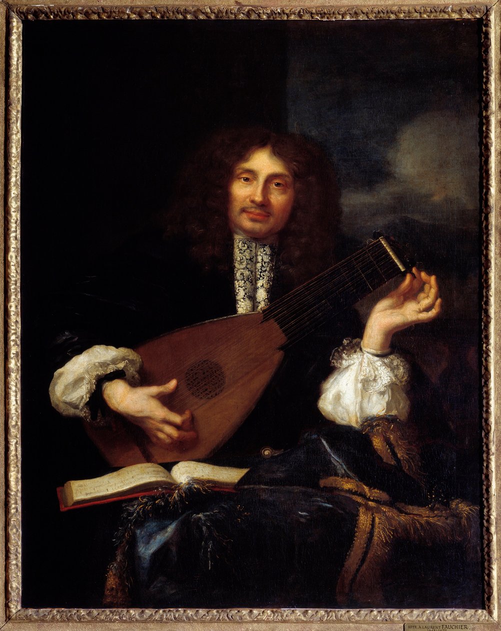 Portret van een man die de luit speelt door Laurent Fauchier