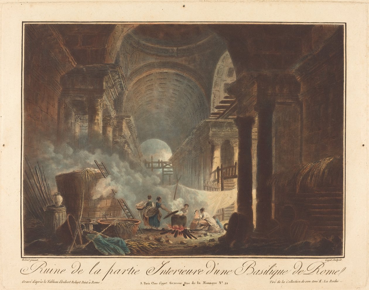 Ruïne van het interieur van een basiliek in Rome door Laurent Guyot after Hubert Robert