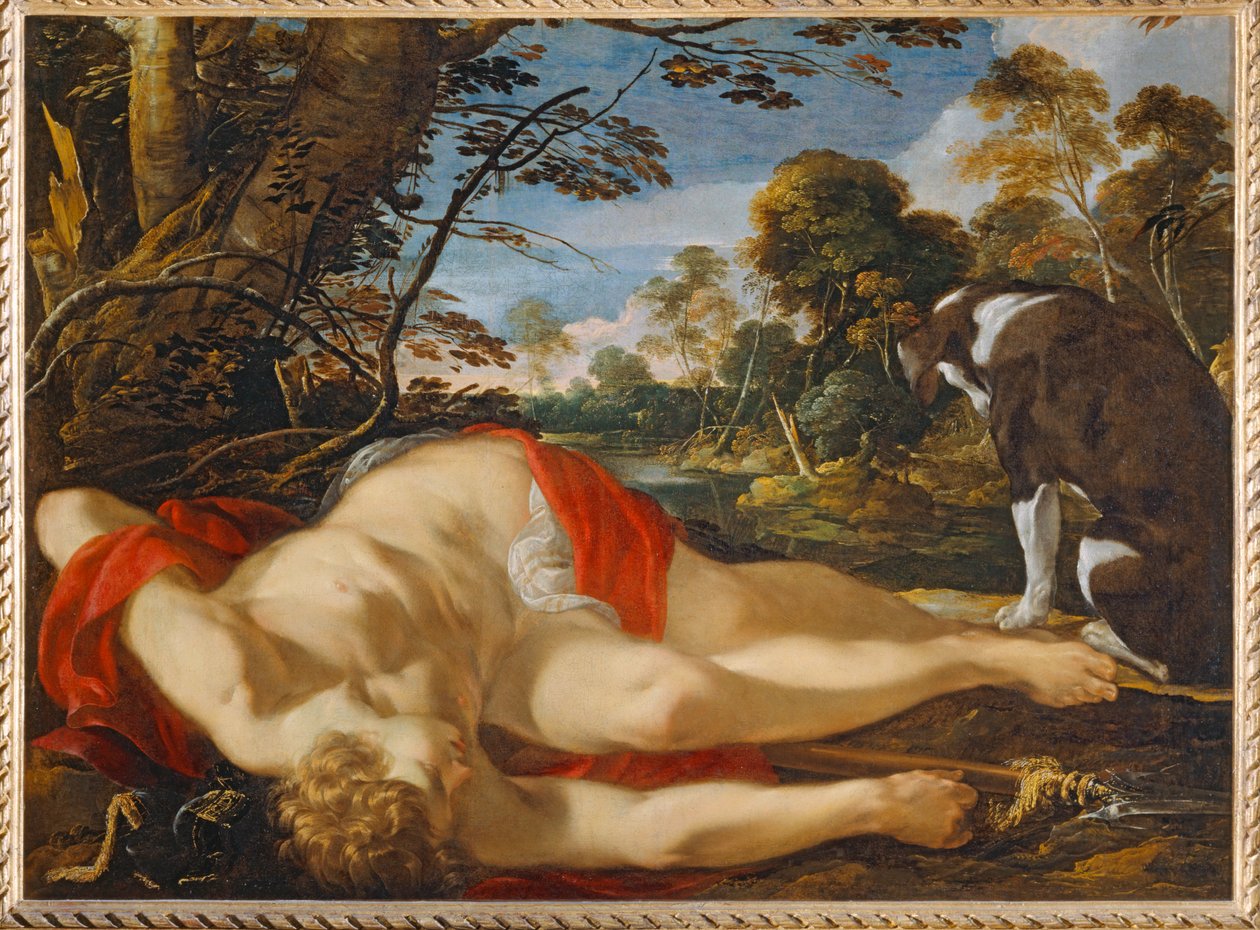 Adonis mort - Death of Adonis. Vers 1624-1628 ... door Laurent de (workshop of) La Hyre