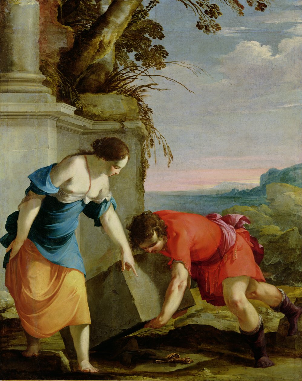 Theseus vindt het zwaard van zijn vader, 1634 door Laurent de la Hyre