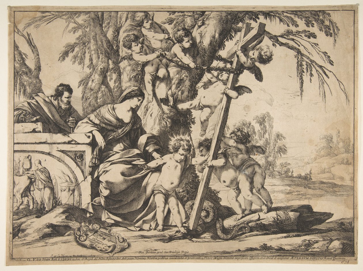 Heilige Familie met Christus Kind dat op een slang stapt door Laurent de la Hyre