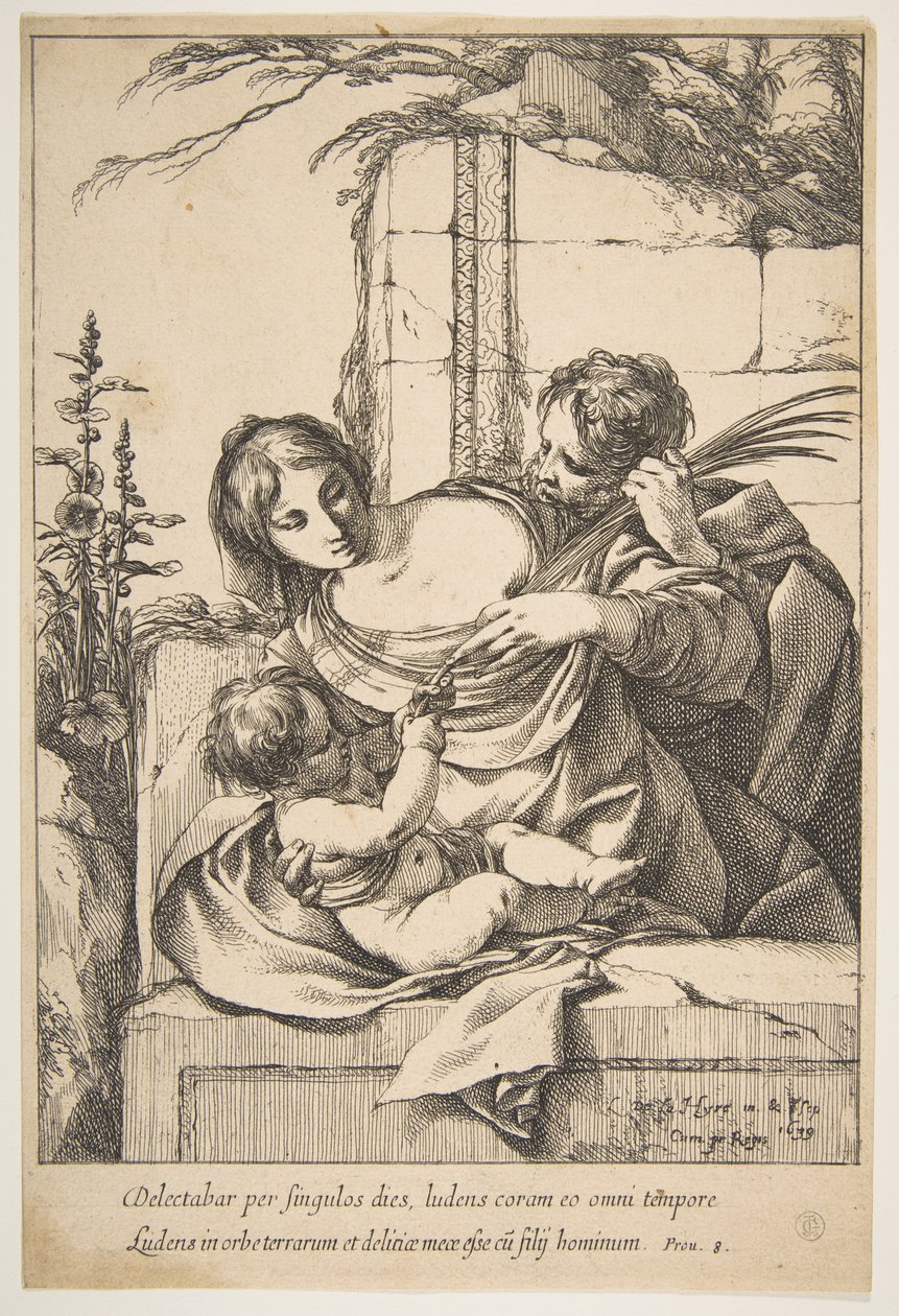 Heilige Familie met palm door Laurent de la Hyre
