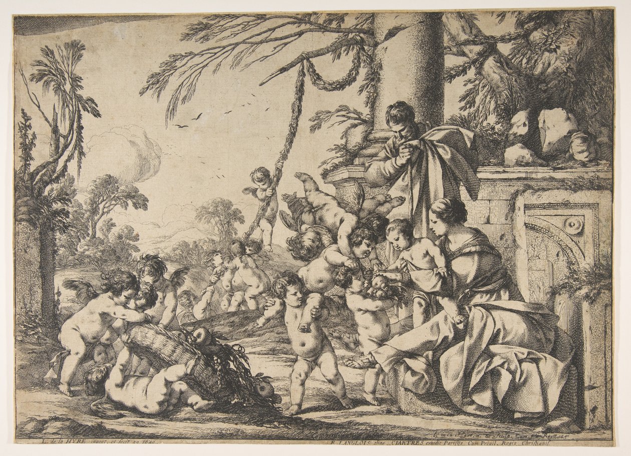De Maagd en Christus Kind bediend door engelen, 1640 door Laurent de la Hyre