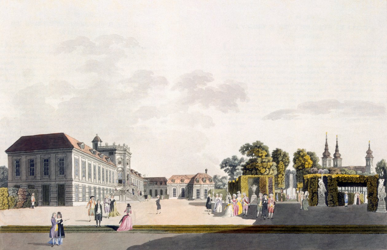 Uitzicht op het paleis en de tuinen van de prins van Kaunitz, Wenen door Laurenz Janscha