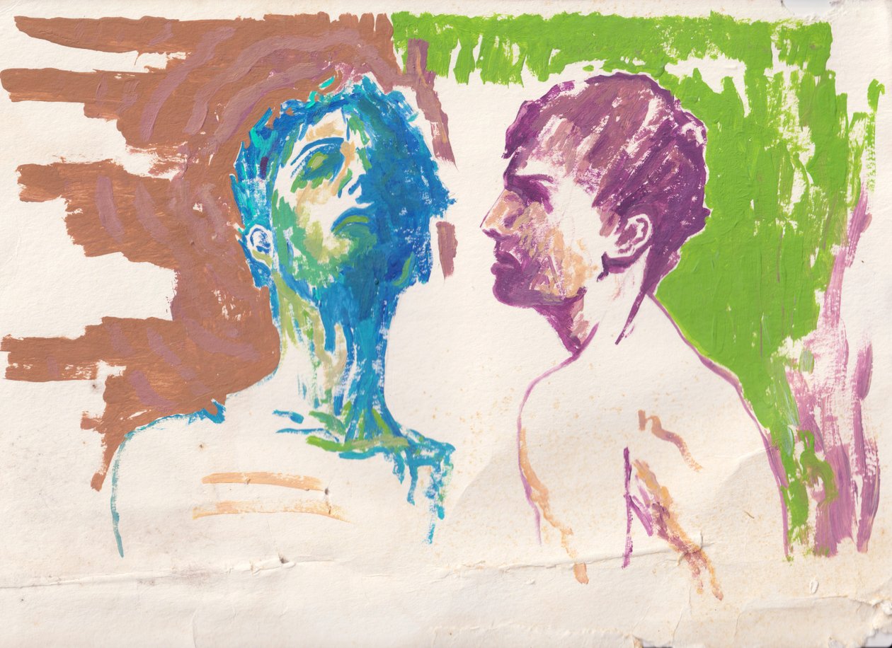 Back to Back, 2025 (acryl op aquarelpapier) door Laurie Michaels