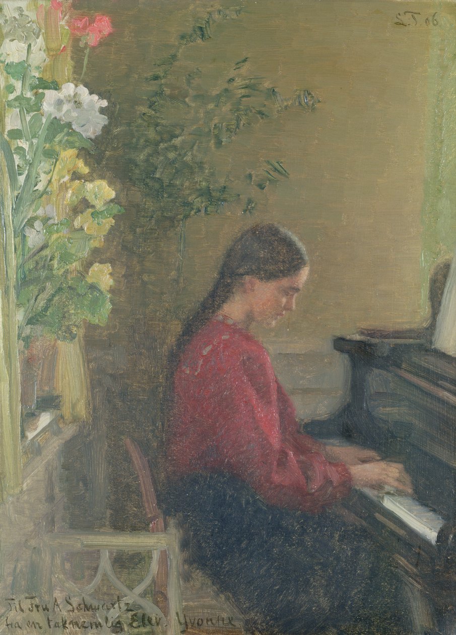 Yvonne de dochter van de kunstenaar speelt piano, ca. 1905 door Laurits Regner Tuxen