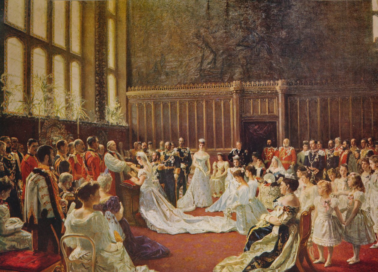 Het huwelijk van koning George V, 1894, ca. 1915 door Laurits Regner Tuxen