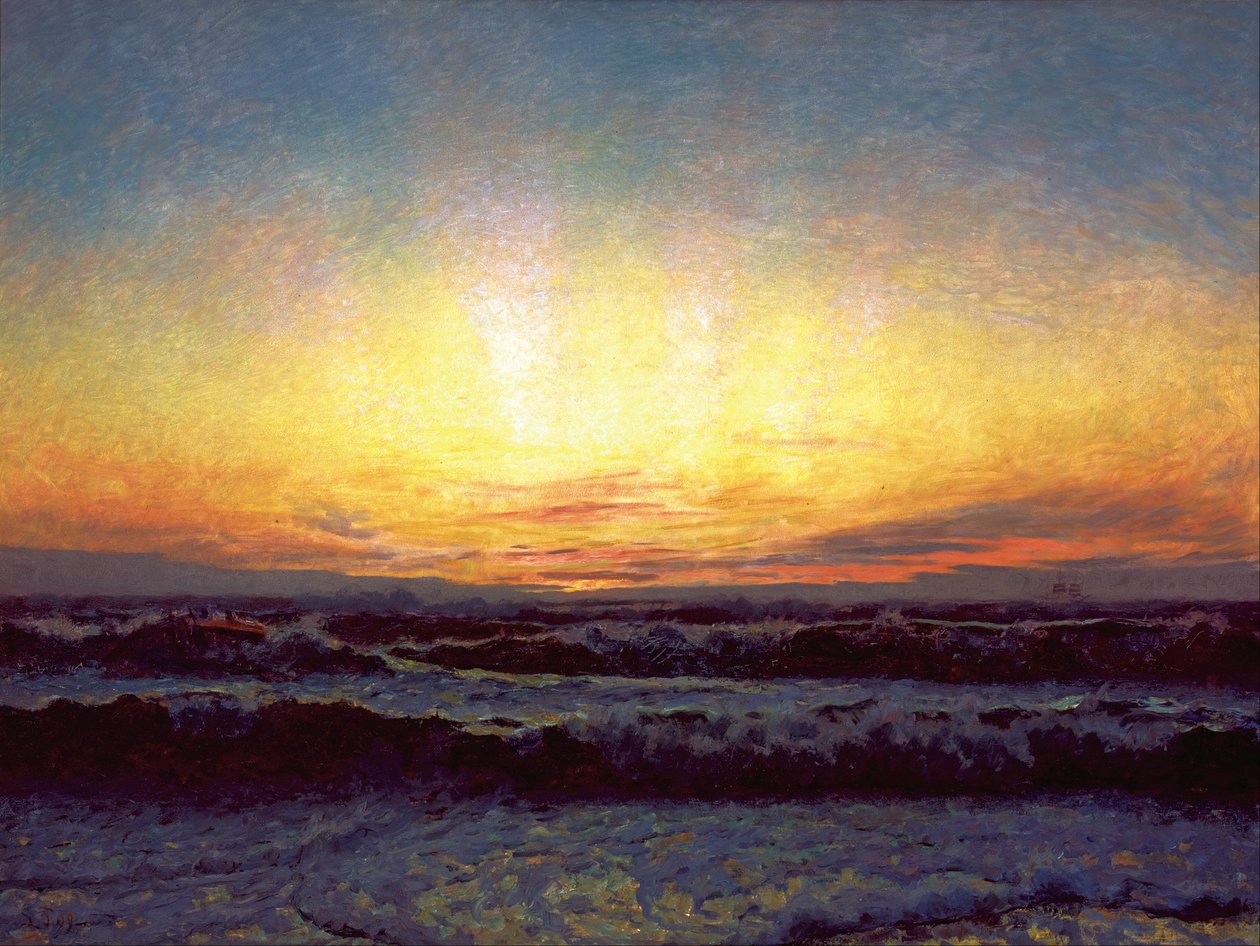 De Noordzee bij stormachtig weer. Na zonsondergang. Højen door Laurits Regner Tuxen