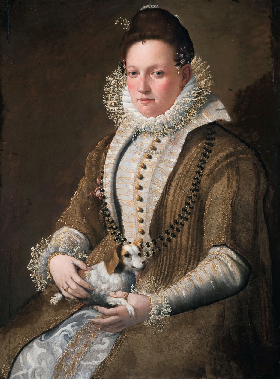 Portret van een dame met een hond door Lavinia Fontana