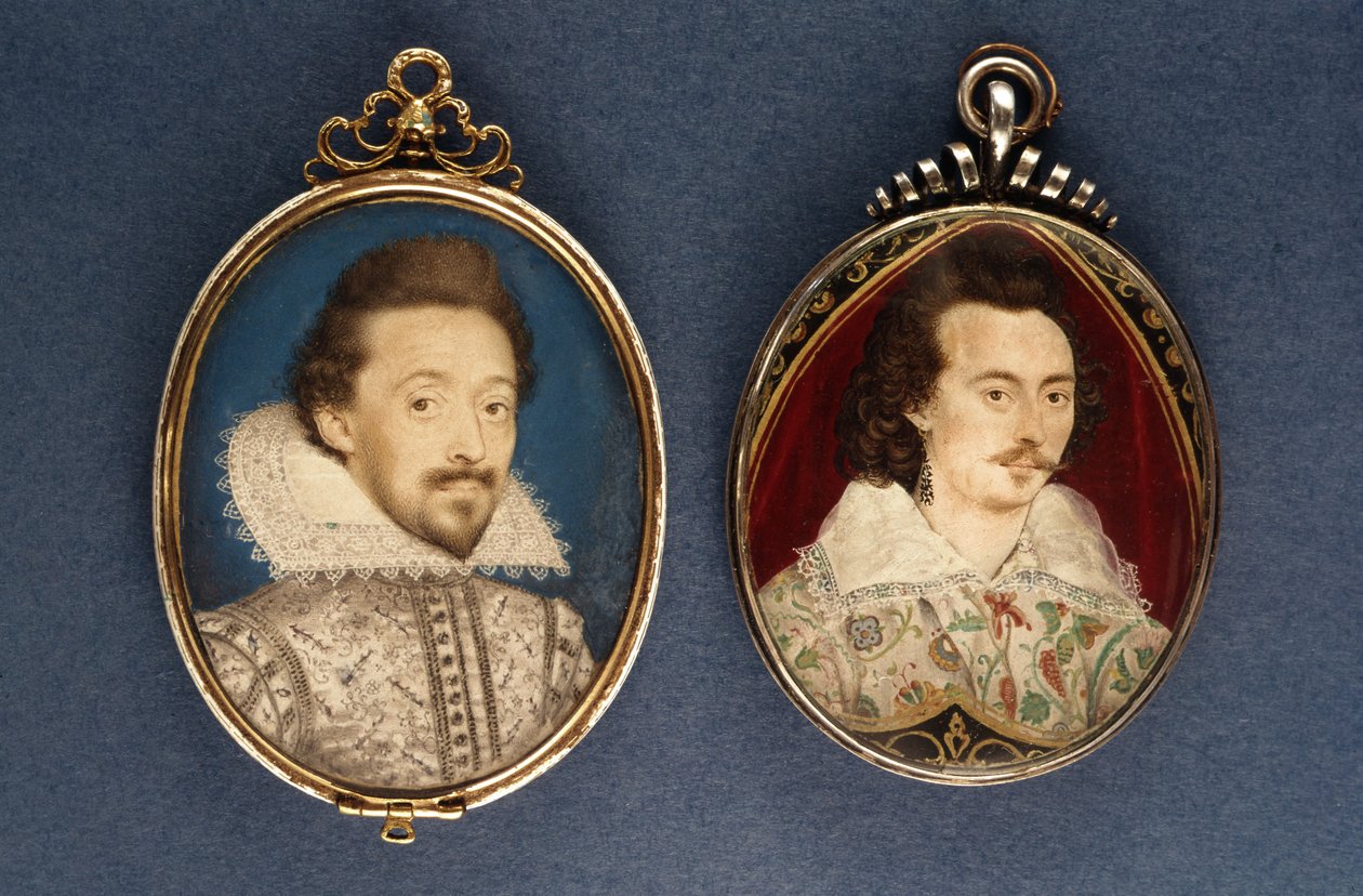 Links: Portret van een jonge man door Lawrence Hilliard. Rechts: Portret van een jonge man door Nicholas Hilliard door Lawrence Hilliard