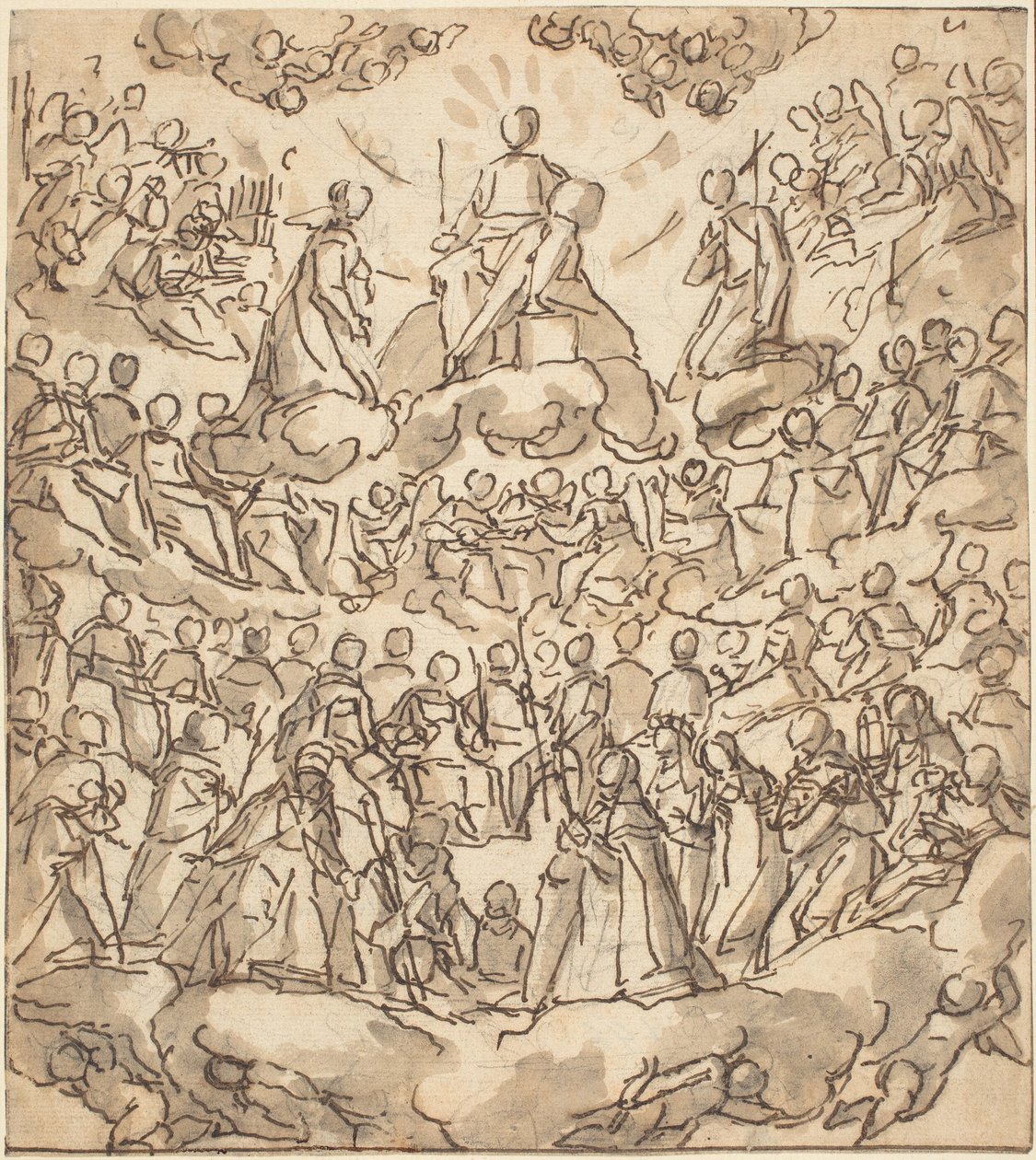 De Zaligen in het Paradijs met de Maagd en Sint Johannes de Doper voor God door Lazzaro Tavarone