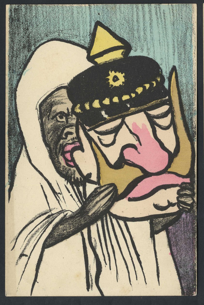 Prentbriefkaart, satirisch in kleuren, circa 1905: Duitsland Pruisen, Marokko - Wilhelm II - Illustratie door Leal de Camara (1877-1948) door Leal de Camara