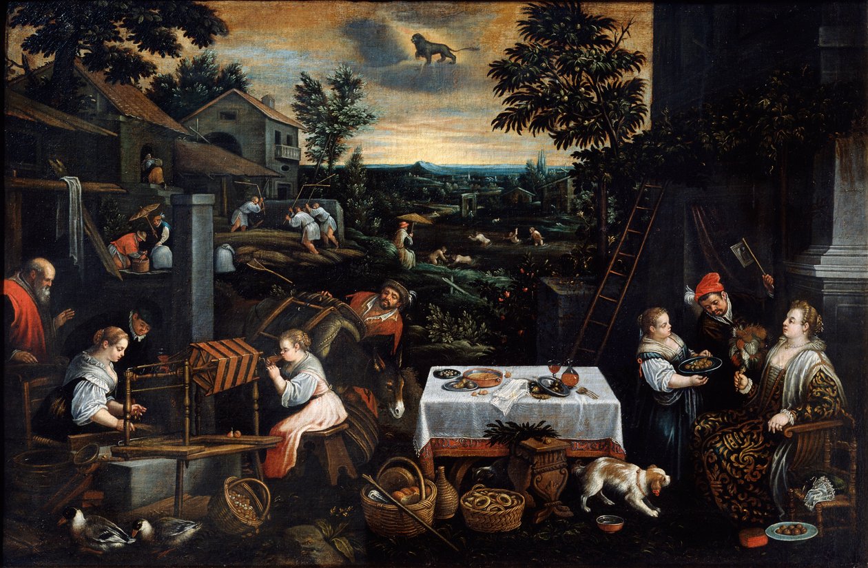 Juli uit de serie De Seizoenen, eind 16e of begin 17e eeuw door Leandro Bassano