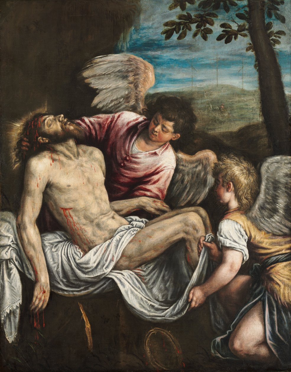 De Dode Christus met Engelen, ca. 1580 door Leandro Bassano