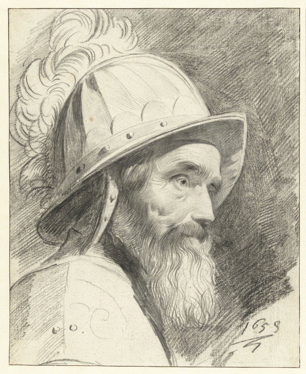 Buste van krijgsman met helm door Leendert van der Cooghen